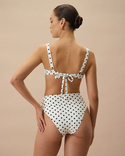 Beyaz Puantiyeli Balenli Bikini Üst