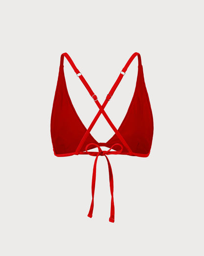 Kırmızı Ribbed Cross Back Bikini Üst