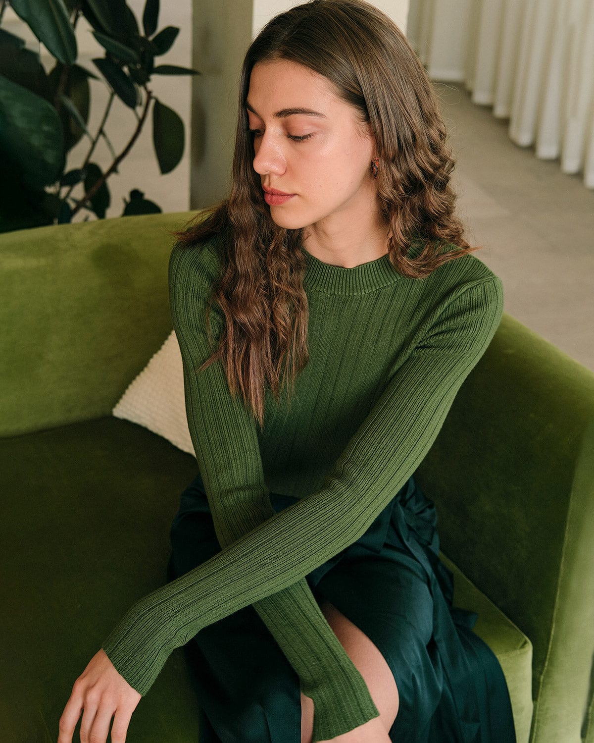 Yuvarlak Yaka Ribbed Triko Kazak