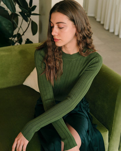 Yuvarlak Yaka Ribbed Triko Kazak