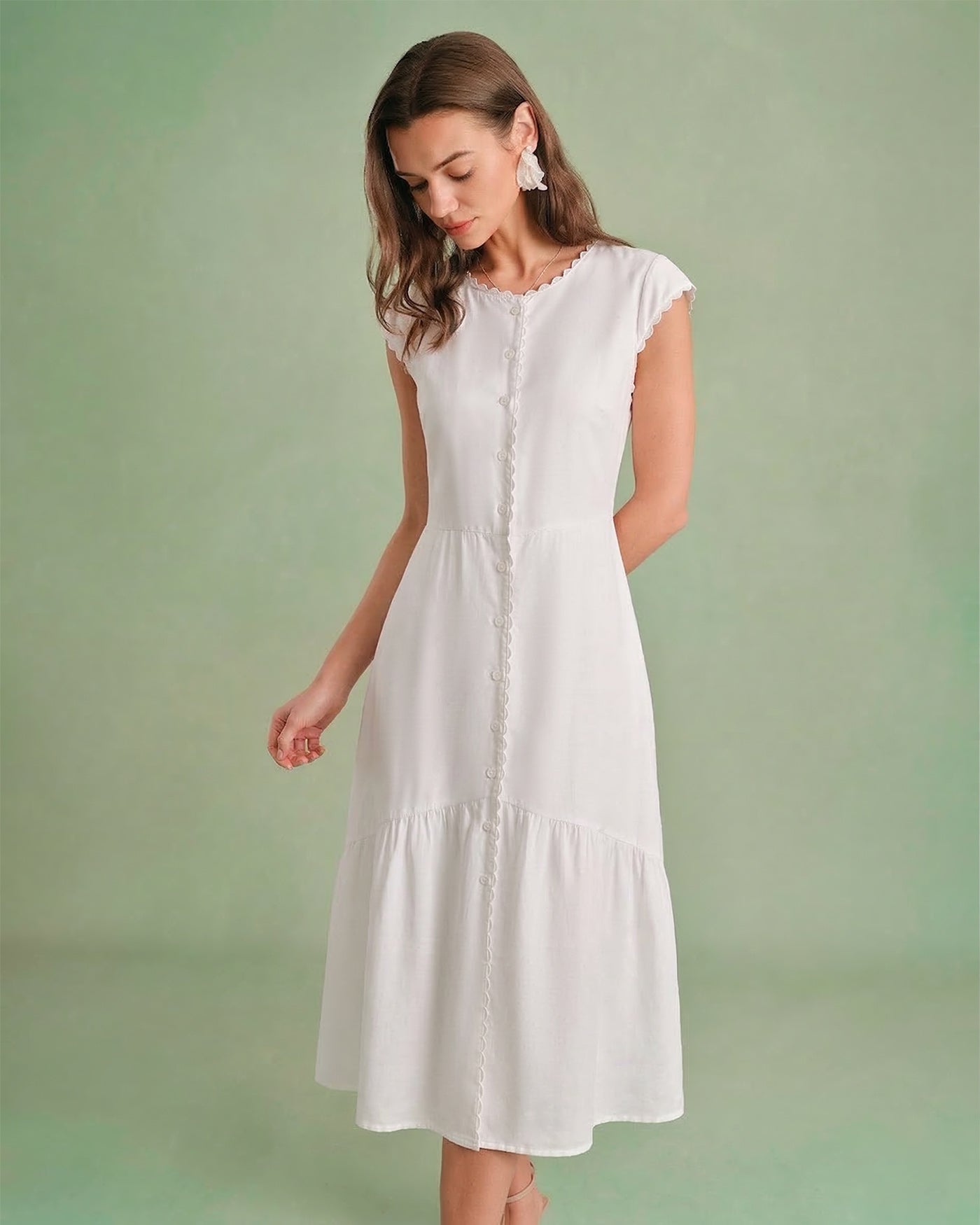 Düz Renk Color Lapel Midi Elbise