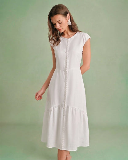 Düz Renk Color Lapel Midi Elbise