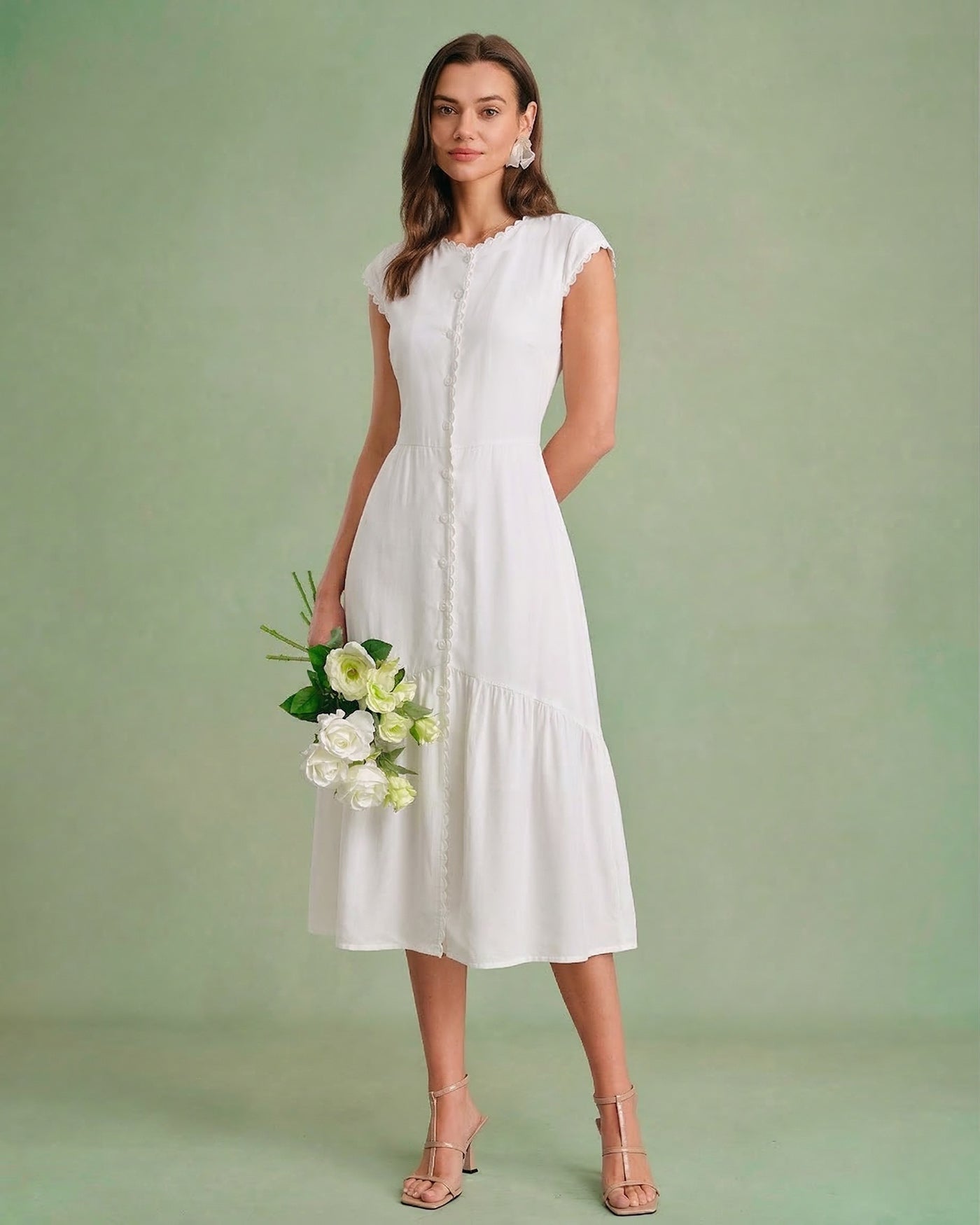Düz Renk Color Lapel Midi Elbise