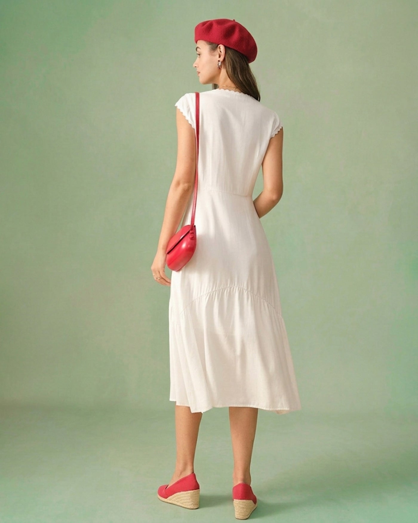 Düz Renk Color Lapel Midi Elbise