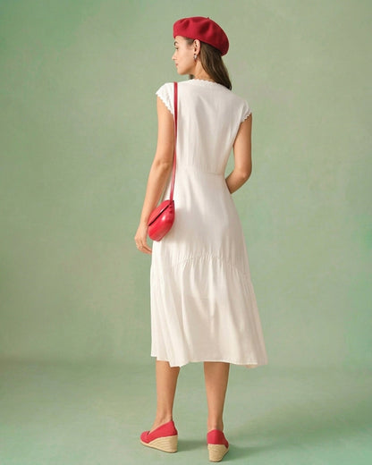 Düz Renk Color Lapel Midi Elbise