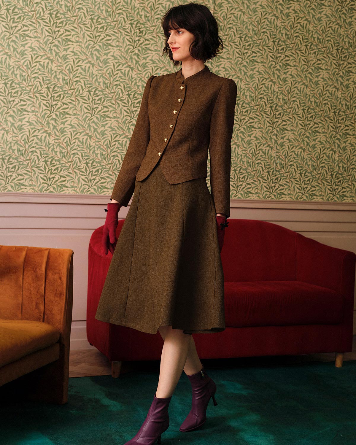 Düz Renk Retro Single-breasted Tweed Ceket