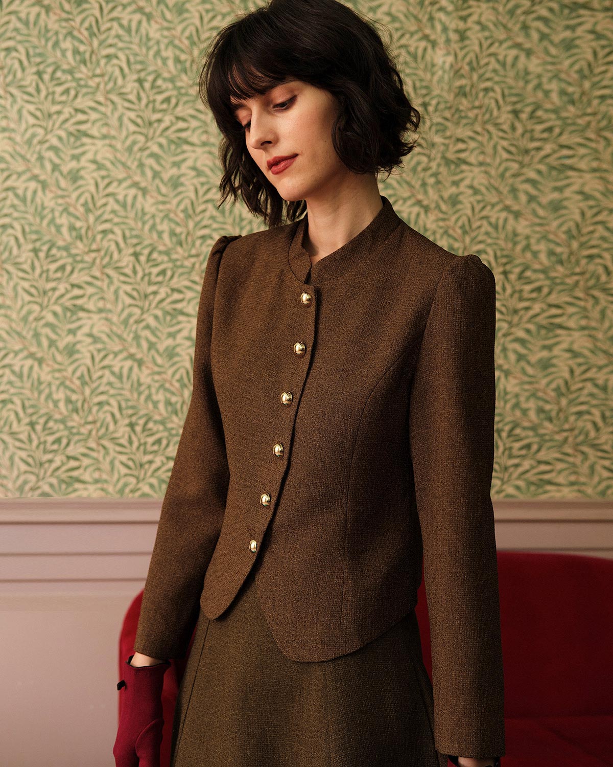 Düz Renk Retro Single-breasted Tweed Ceket