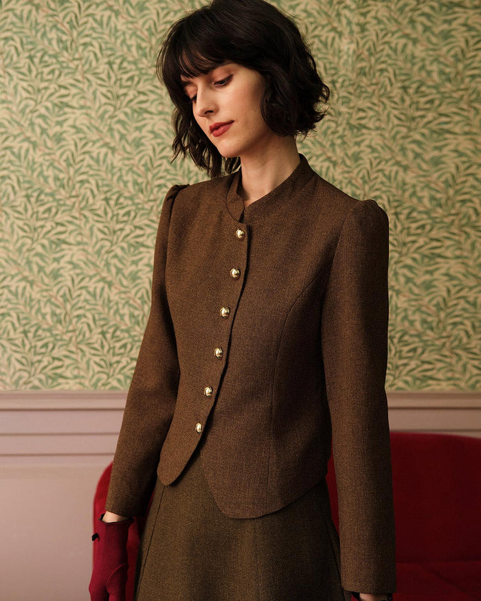 Düz Renk Retro Single-breasted Tweed Ceket