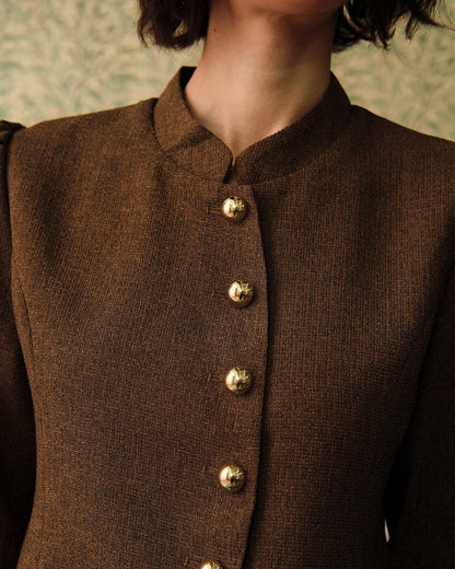 Düz Renk Retro Single-breasted Tweed Ceket