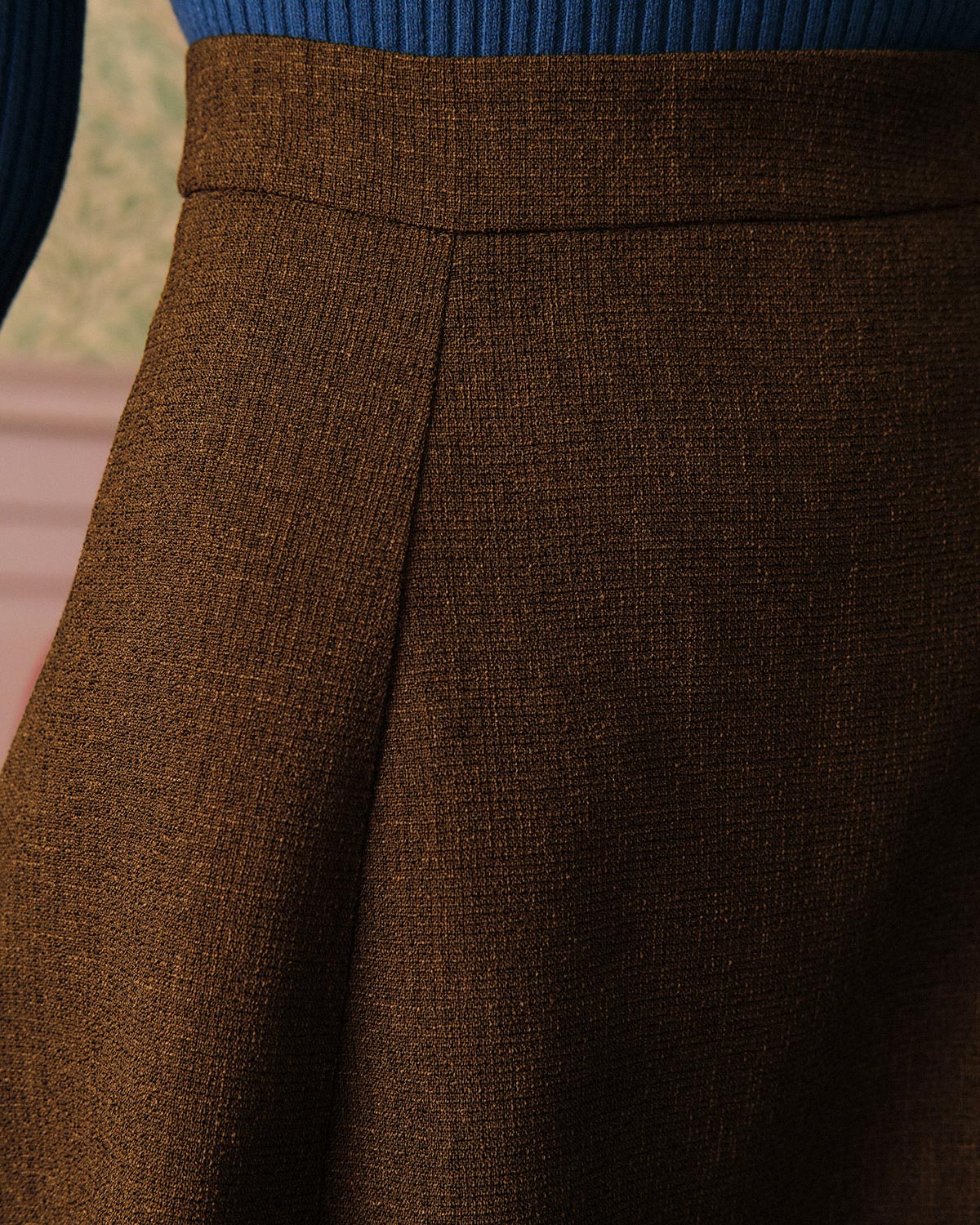 Düz Renk Yüksek Bel Tweed Etek