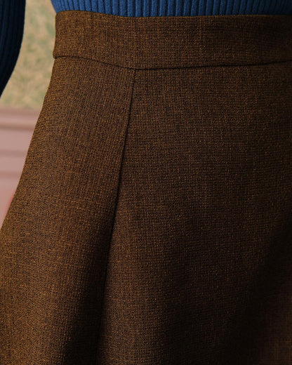 Düz Renk Yüksek Bel Tweed Etek