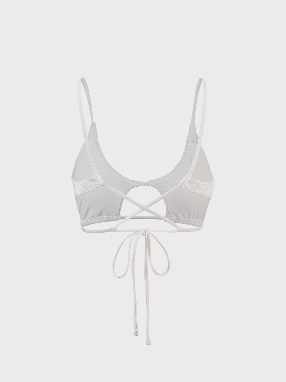 Beyaz Water Ripple Dekolteli Bikini Üst