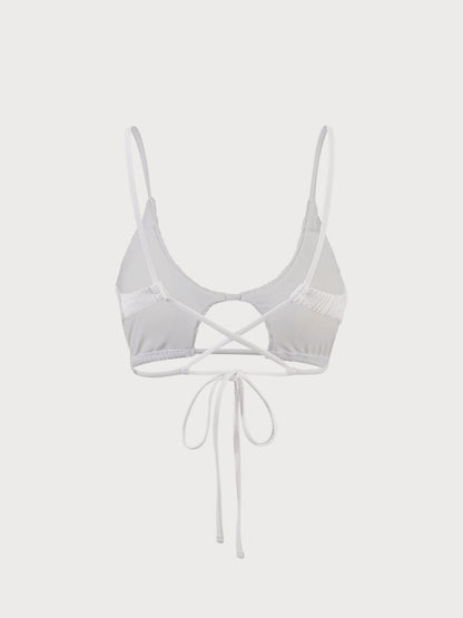 Beyaz Water Ripple Dekolteli Bikini Üst