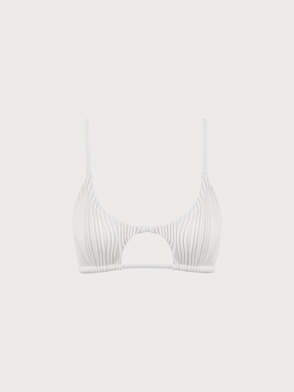 Beyaz Water Ripple Dekolteli Bikini Üst
