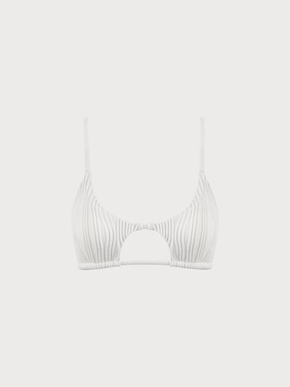 Beyaz Water Ripple Dekolteli Bikini Üst