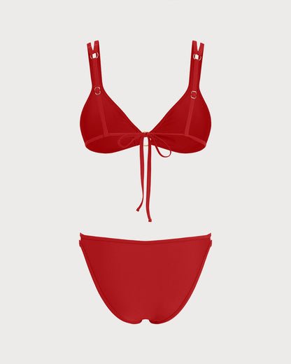 Kırmızı Halka Detaylı Üçgen Bikini Takımı