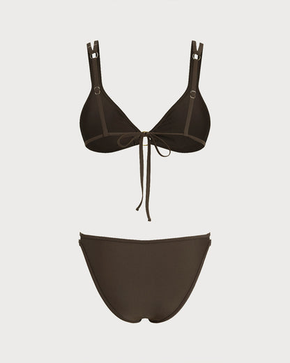 Kahve Üçgen Halka Detaylı Bikini Takımı