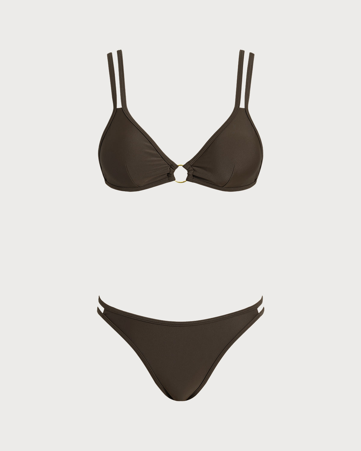 Kahve Üçgen Halka Detaylı Bikini Takımı