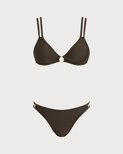 Kahve Üçgen Halka Detaylı Bikini Takımı
