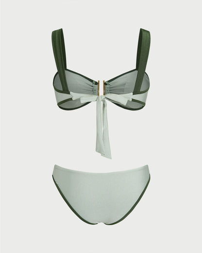 Yeşil Kontrast Bandeau Bikini Takımı