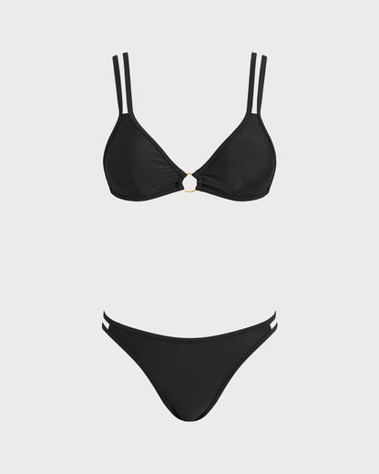 Siyah Halka Detaylı Üçgen Bikini Takımı