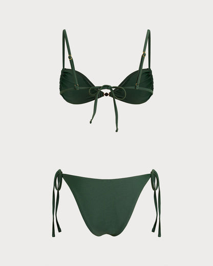 Yeşil Üçgen Büzgü Bağlamalı Bikini Takımı