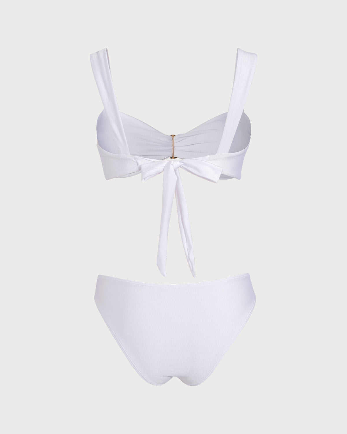 Beyaz Kalp Yaka Büzgü Bağlamalı Bikini Takımı