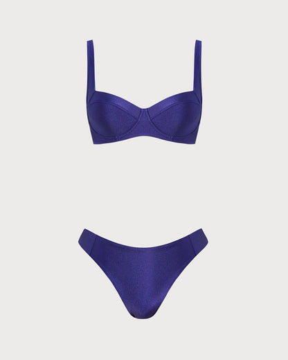 Lacivert Kalp Yaka Balenli Bikini Takımı