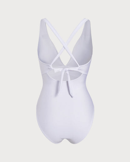 Beyaz V Yaka Tek Parça Mayo Swimwear