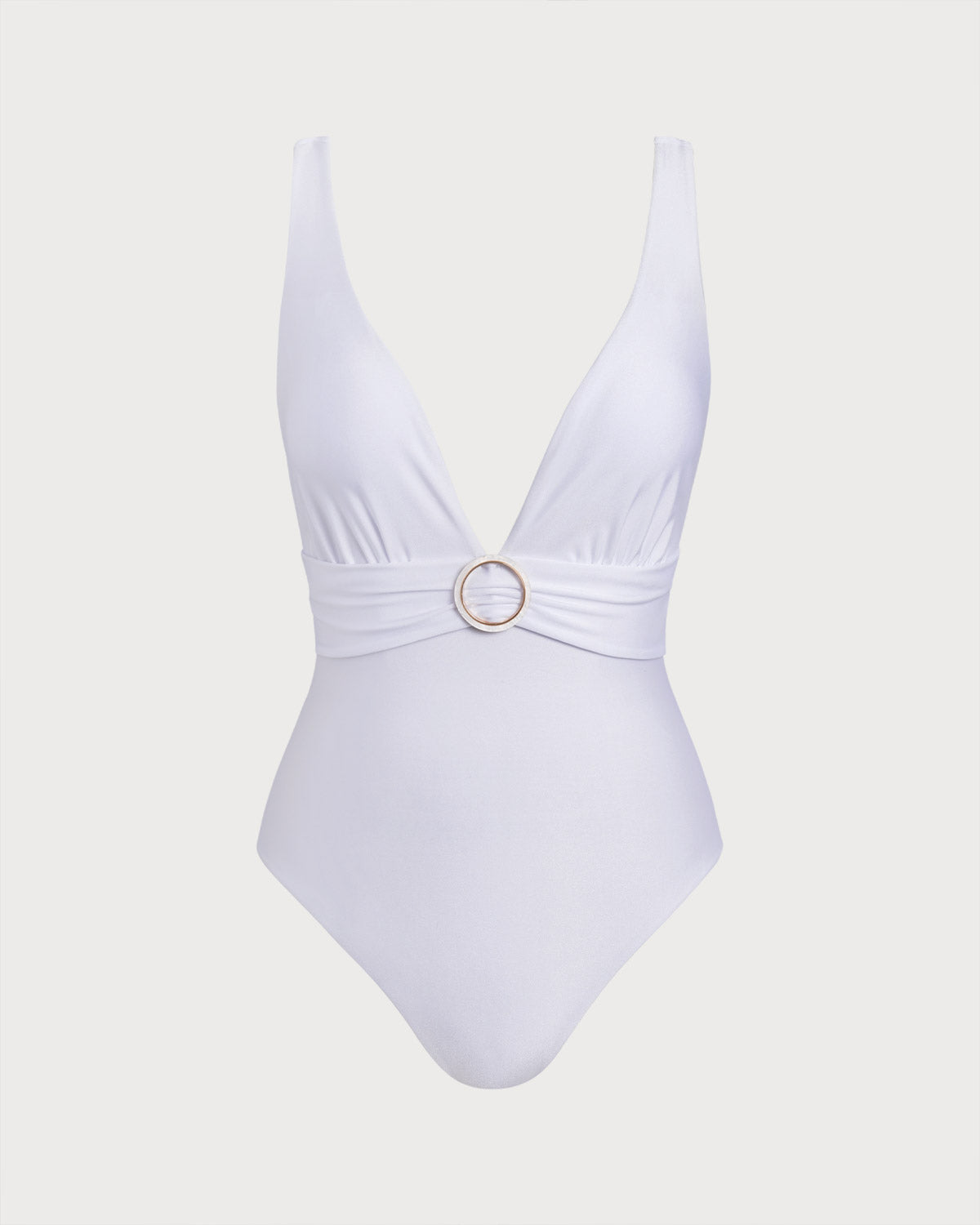 Beyaz V Yaka Tek Parça Mayo Swimwear