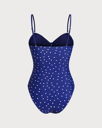 Mavi Desenli Puantiyeli Tek Parça Mayo Swimwear