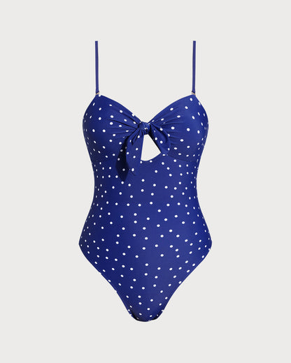 Mavi Desenli Puantiyeli Tek Parça Mayo Swimwear