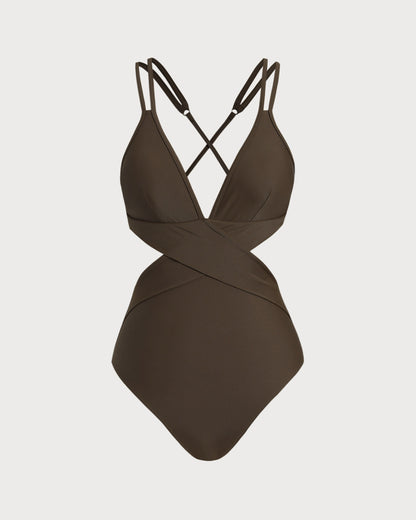 Kahve Çapraz Tek Parça Mayo Swimwear