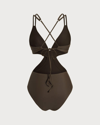 Kahve Çapraz Tek Parça Mayo Swimwear