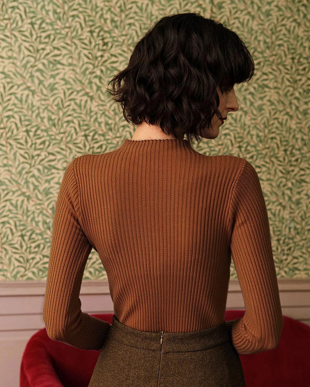 Karamel Yarım Balıkçı Yaka Ribbed Triko Tişört