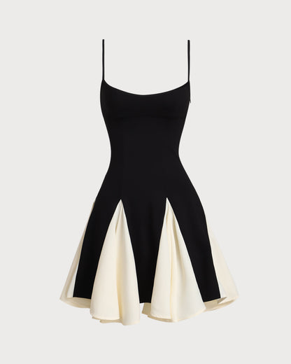Siyah Contrast Slip Mini Elbise