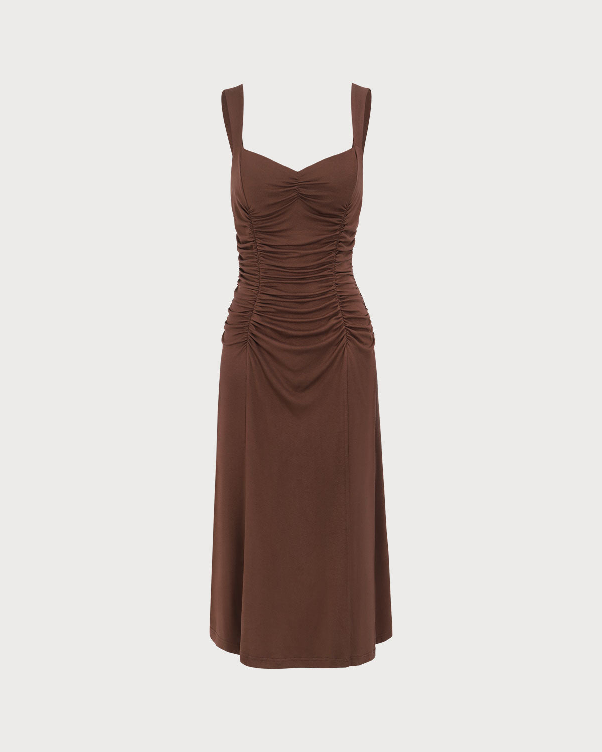 Kadın Kahve Büzgülü Knitted Slip Midi Elbise