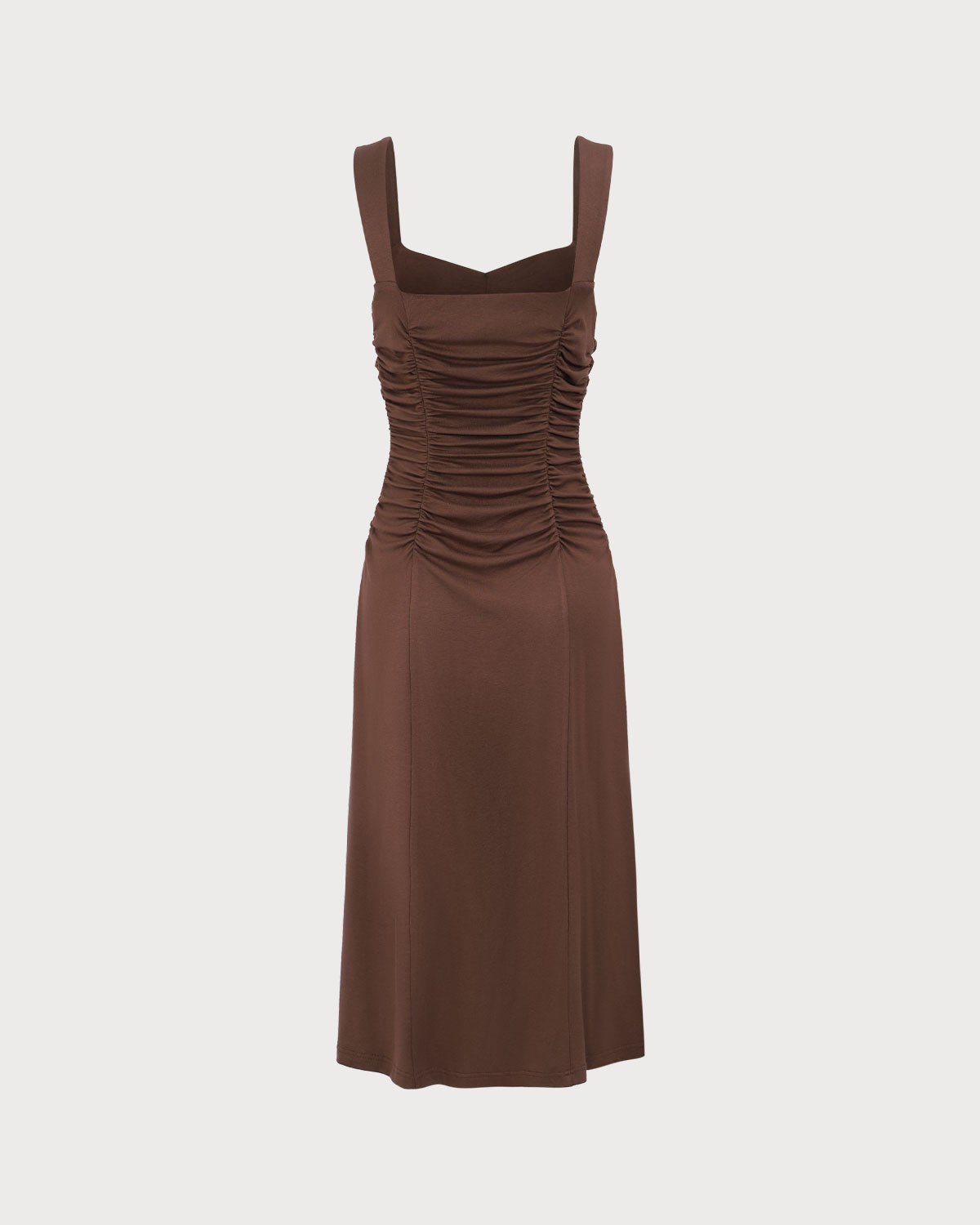 Kadın Kahve Büzgülü Knitted Slip Midi Elbise