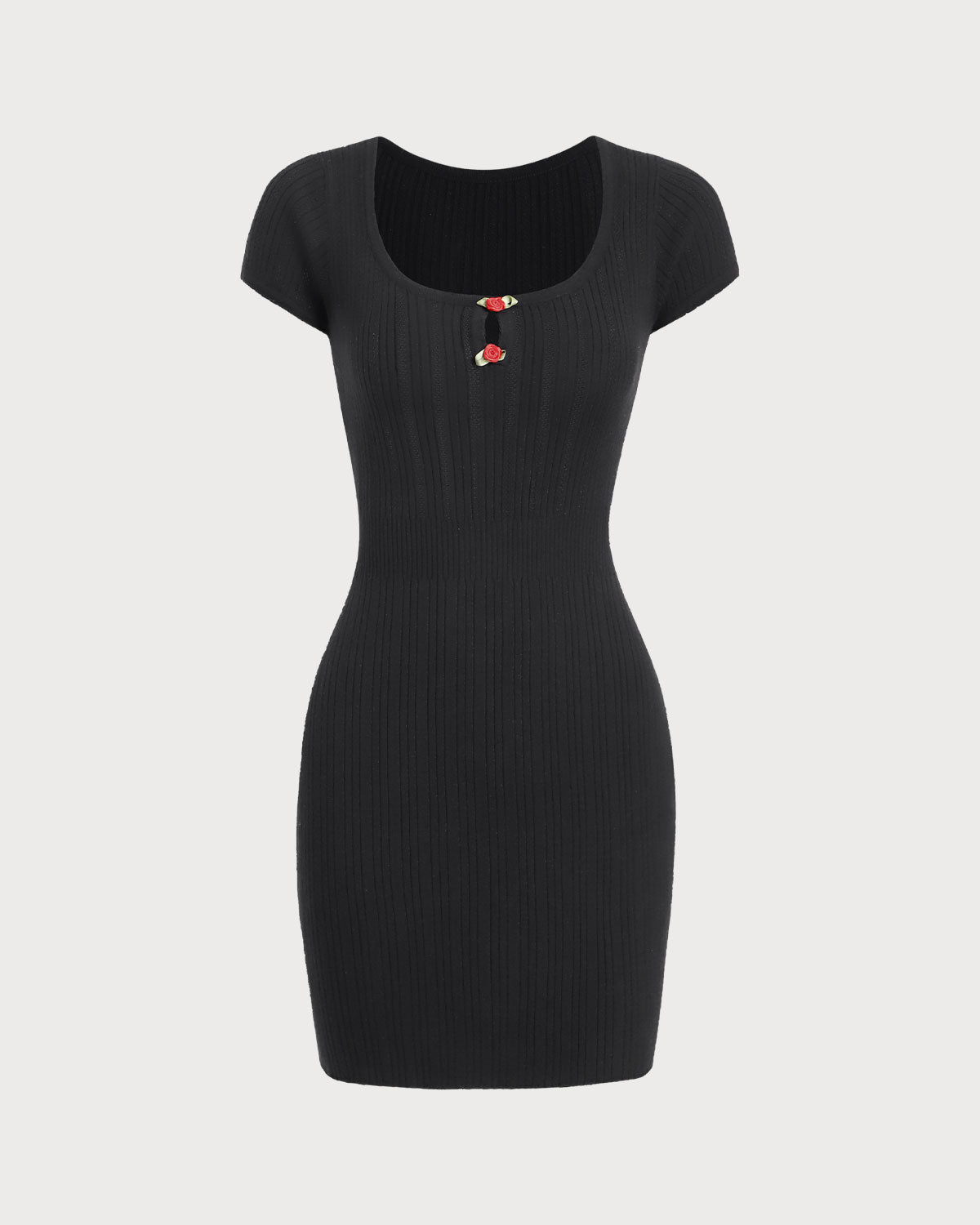 Siyah Yuvarlak Yaka Ribbed Mini Elbise