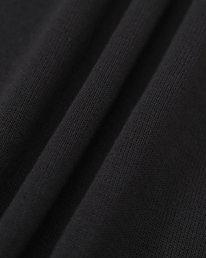 Siyah Kontrast Uzun Sleeve Kazak Mini Elbise
