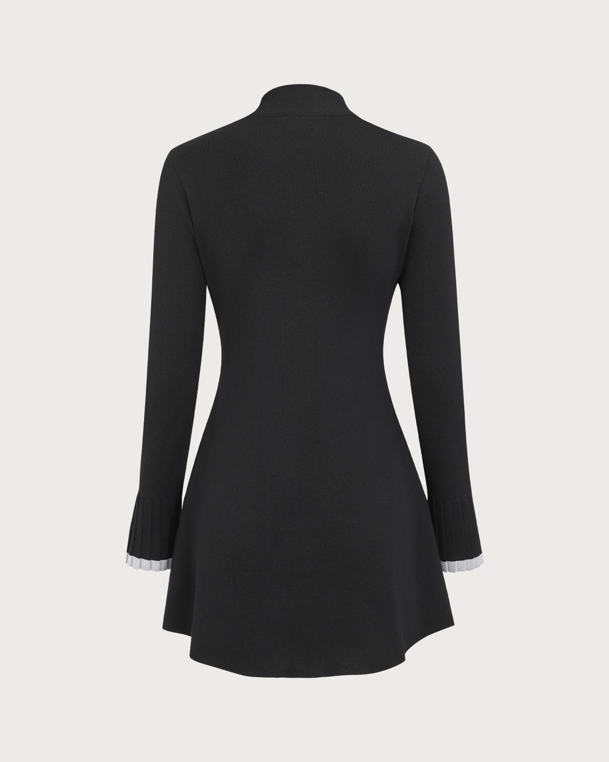 Siyah Kontrast Uzun Sleeve Kazak Mini Elbise