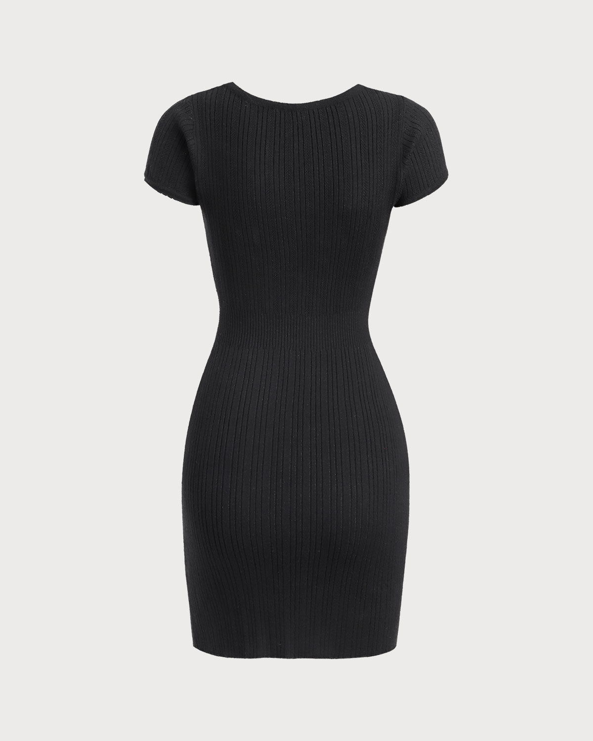 Siyah Yuvarlak Yaka Ribbed Mini Elbise