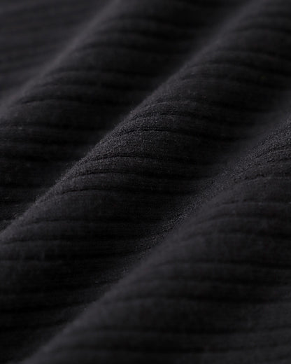 Siyah Yuvarlak Yaka Ribbed Mini Elbise