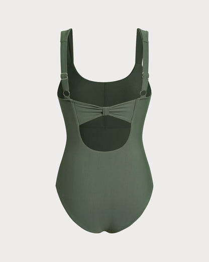 Yeşil U Yaka Tummy Control Tek Parça Mayo Swimwear