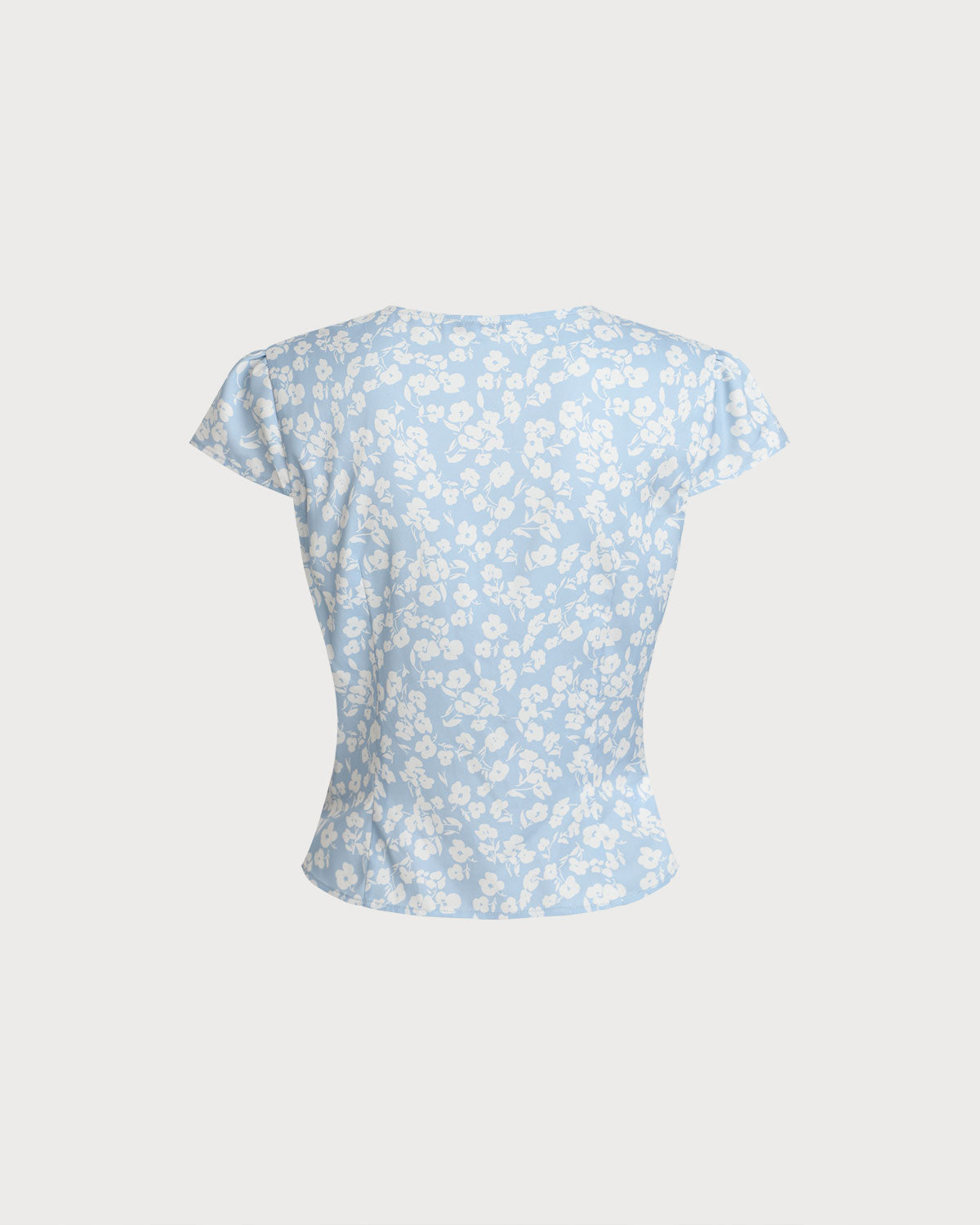 Mavi Çiçek Desenli V-Neck Bluz