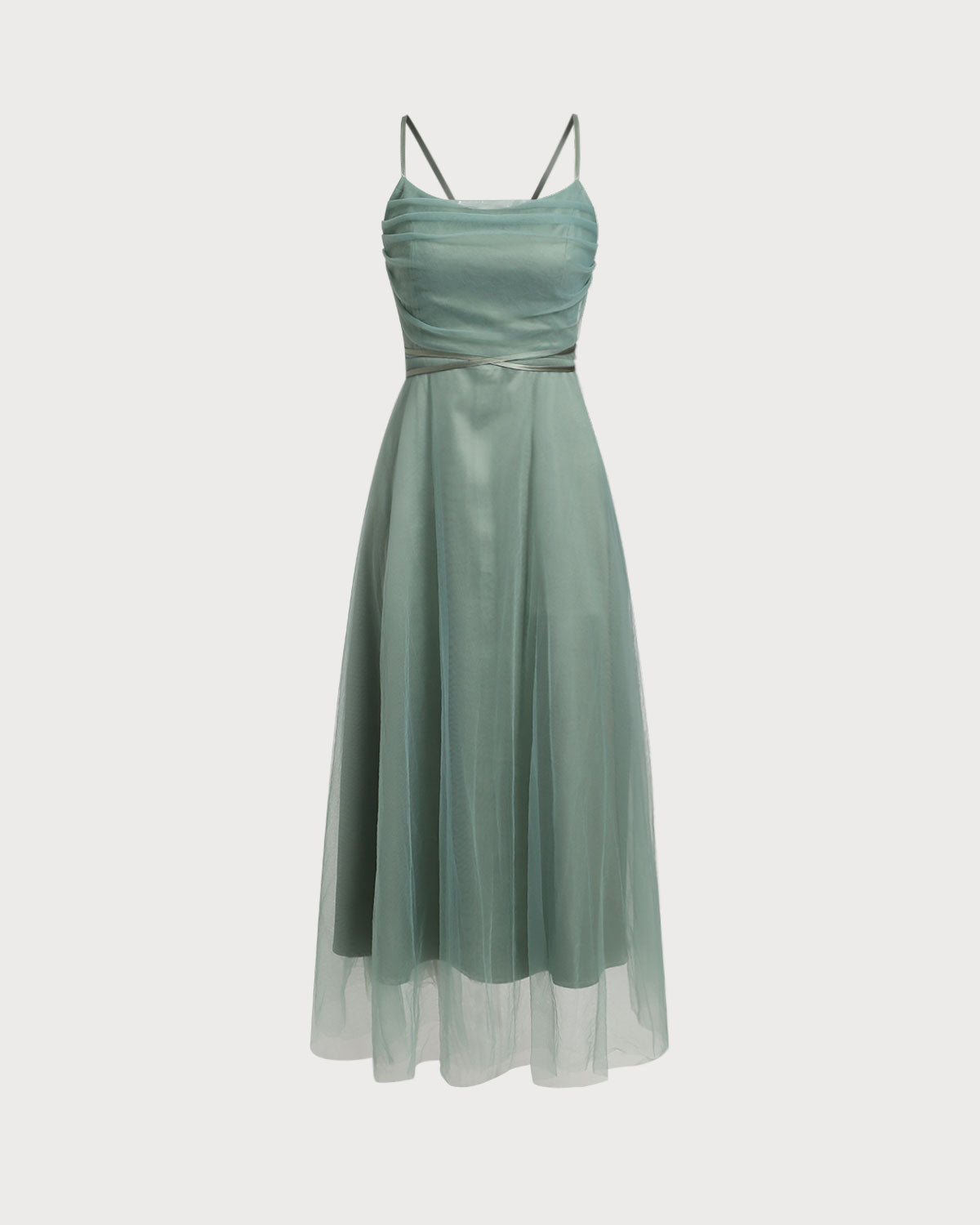 Yeşil File Flowy Slip Midi Elbise