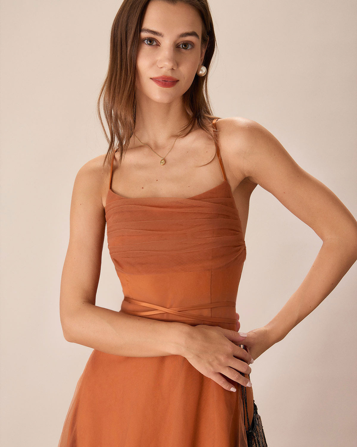 Karamel File Flowy Slip Midi Elbise