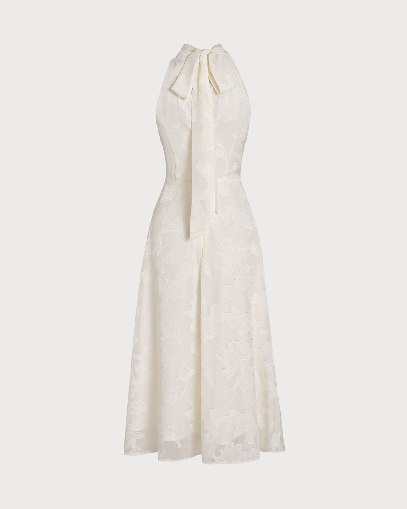 Bej Boyundan Bağlamalı Çiçek Desenli Midi Dresses