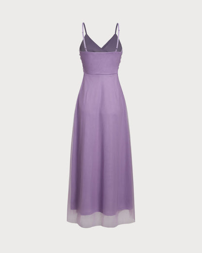 Mor File Kruvaze Slip Maxi Elbise