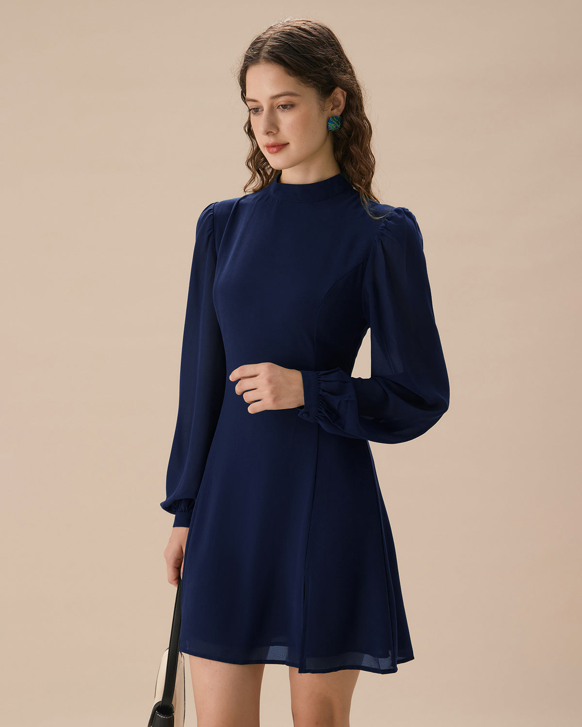 Mavi Yuvarlak Yaka Tunik Mini Elbise